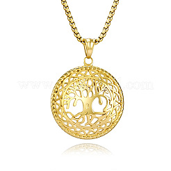 Плоские круглые ожерелья из нержавеющей стали 304 с подвеской в виде дерева жизни FS-WG13B06-02