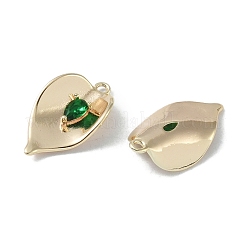 真鍮キュービックジルコニアチャーム  カドミウムフリー＆ニッケルフリー＆鉛フリー  葉  18KGP本金メッキ  シーグリーン  20x12x4mm  穴：1.4mm&nbsp;KK-H482-12G-01