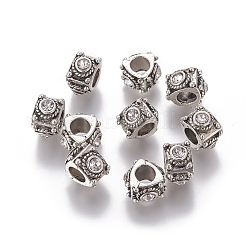 合金ヨーロピアンビーズ  大穴ビーズ  ラインストーン付き  三角形  クリスタル  アンティークシルバー  12x7mm  穴：5mm&nbsp;PALLOY-E519-01AS