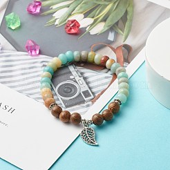 Bracelet extensible reiki pierre naturelle mélangée et perles de bois wengé&nbsp;BJEW-JB06896