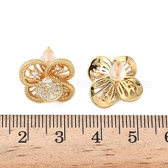 Серьги-гвоздики в форме цветка с микропаве из прозрачных кубических цирконий из латуни EJEW-D337-09G