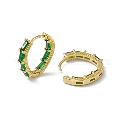 キュービックジルコニアレクタングルビーズフープピアス  女性のための本物の 18 k ゴールド メッキ真鍮ティア ドロップ フープ イヤリング  カドミウムフリー＆ニッケルフリー＆鉛フリー  グリーン  17x16.5x3.5mm  ピン：0.8mm&nbsp;EJEW-M210-05G-A
