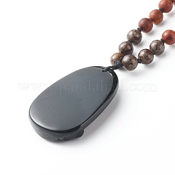 Collane con ciondolo buddha intagliato in ossidiana naturale&nbsp;NJEW-JN03643