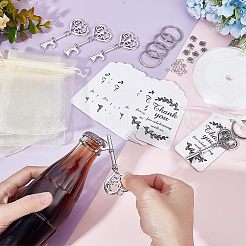 愛の文字が入ったハート型のビール瓶オープナーキーホルダー作りキット  合金スケルトンと長方形のペンダントを含む  アイアン製キーリング  リボン  アンティークシルバー＆プラチナ&nbsp;DIY-CA0004-99