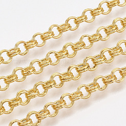 アイアン製ローロチェーン  ダブルリンクチェーン  溶接されていない  スプールで  ゴールドカラー  リンク：4x0.6mm  約164.04フィート（50m）/ロール&nbsp;CH-S125-011C-G