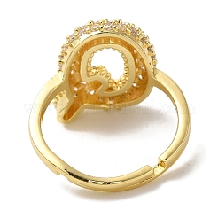 Bague réglable en laiton plaqué avec lettres micro pavées et zircones cubiques transparentes pour femmes&nbsp;KK-S391-03G-Q