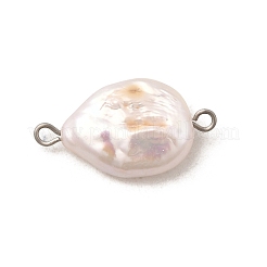 Breloques connecteurs en pépites de perles Keshi naturelles baroques avec doubles boucles en acier inoxydable 304&nbsp;PALLOY-JF04390-02