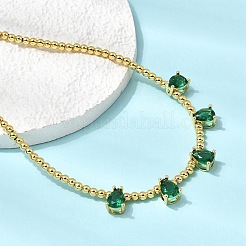 Runde Perlenketten mit tropfenförmigem Anhänger aus Messing mit Zirkonia-Pavé&nbsp;NJEW-C121-01G-04