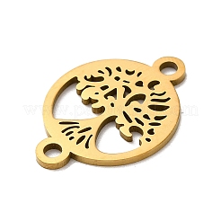304ステンレススチールコネクタチャーム  生命の木リンク付きフラットラウンド  ゴールドカラー  21x15x1mm  穴：1.8mm&nbsp;STAS-D013-02D-G