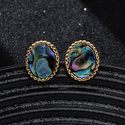 Boucles d'oreilles à tige en acier inoxydable 304 avec coquillage paua naturel&nbsp;EJEW-Z103-02G-01