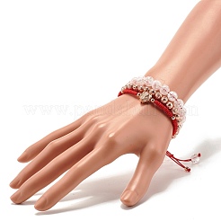 Набор браслетов из плетеных бусин из натурального кракле кварца и лавы&nbsp;BJEW-JB07212-02