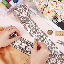 5mのヴィンテージジャカードポリエステルリボン  花  刺繍入りの織りリボン  グレー  2-3/8インチ（60mm）&nbsp;OCOR-CY0004-44A