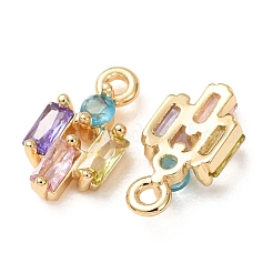 Breloques en laiton pavées de zirconiums cubiques colorés&nbsp;CU-K002-03G