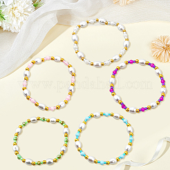 5шт 5 цвета пластиковые жемчужные бусины эластичные браслеты для женщин&nbsp;BJEW-HY0001-21