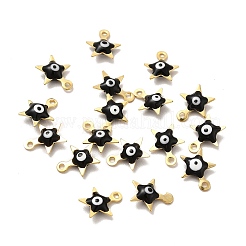 304ステンレススチール製イーブルアイエナメルチャーム  星のチャーム  ゴールドカラー  ブラック  9x8x2mm  穴：1mm&nbsp;STAS-G302-04G-01