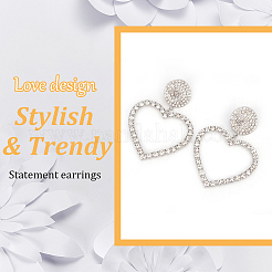 2 пара двухцветных сережек-гвоздиков с ажурными сердечками и кристаллами из горного хрусталя EJEW-AN0001-26