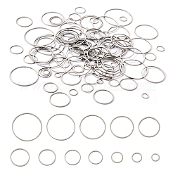 変色しない120個12スタイルの304ステンレススチールリンキングリング  丸いリング  ステンレス鋼色  8~37x1mm  内径：5.5~35mm  10個/スタイル&nbsp;STAS-CD0001-29