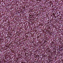 MIYUKIラウンドロカイユビーズ  日本製シードビーズ  （rr1524)キラキラ牡丹ピンク裏地クリスタル  11/0  2x1.3mm  穴：0.8mm  約1100PCS /ボトル  10 G /ボトル&nbsp;SEED-JP0008-RR1524