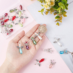 30個2スタイルアロイペンダント  電気メッキガラスとイミテーションパールアクリルビーズ付き  チベット風合金ビーズ  天使  ミックスカラー  29~34x18~23.5x7.5~19.5mm  穴：2~3mm  15個/スタイル&nbsp;FIND-SC0004-06