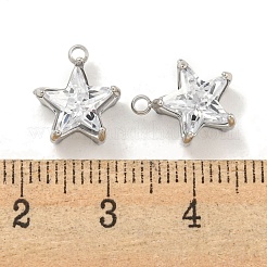 304ステンレススチールキュービックジルコニアペンダント  スターのチャーム  ステンレス鋼色  12x10x5mm  穴：1.6mm&nbsp;STAS-L278-008P