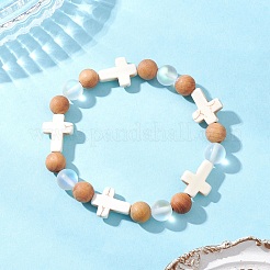 Браслеты из натуральных круглых бусин из дерева для женщин BJEW-JB12590