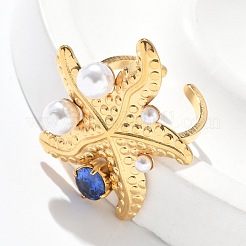 304 Edelstahl Micro Pave Zirkonia Kunststoff Perlen Manschettenringe&nbsp;RJEW-D310-02C-G