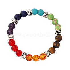 7 Chakra-Edelstein- und Legierungs-Rundperlen-Stretcharmband&nbsp;TK2195