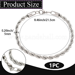 1 bracelet chaîne corde en acier inoxydable 304 de 5 mm pour femme&nbsp;BJEW-DJ0001-85