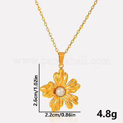 Ожерелья с подвеской-цветком из нержавеющей стали 304 во французском стиле с натуральным жемчугом OO0634-2