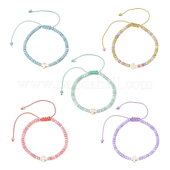 Braccialetti regolabili con croce religiosa in turchese sintetico tinto e perline intrecciate a rondella in vetro tinto con effetto sfumato&nbsp;BJEW-JB14309