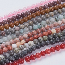 Natural Mixed Gemstone and Dyed Jade Beads Strands, Round, Mixed Color, 6mm, Hole: 1mm, about 60~65pcs/strand, 15.5 inch
