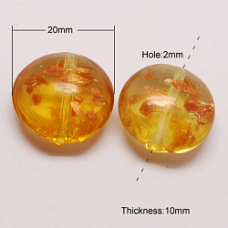 Handmade Gold Sand Lampwork Beads, Flat Round, Orange, 20x10mm, Hole: 2mm