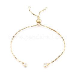 Brass Chain Bracelet Making, with Cubic Zirconia, Slider Bracelets Making, Cadmium Free & Nickel Free & Lead Free, Real 18K Gold Plated, 4-3/8 inch~4-3/4 inch(110~120mm), 1mm, Hole: 1.5mm