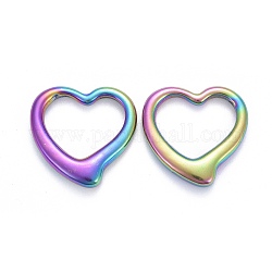 Ion Plating(IP) 304 Stainless Steel Linking Rings, Heart, Rainbow Color, 24x24x4mm