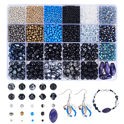 Pandahall elite fai da te perline creazione di gioielli kit di ricerca, compresi semi, perle di vetro e acriliche, tondo & twist & rondelle & ovale & bicono, nero, 2~23x2~13x2~10mm, Foro: 0.9~1.6 mm, 5980pcs/scatola