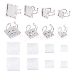 UNICRAFTALE 4 Sizes DIY Square Blank Dome Cuff Ring Making Kit 8pcs Stainless Steel Pad Ring Settings with 12pcs Glass Cabochons Square Clear Glass Cabochons for Ring Making Stainless Steel Color