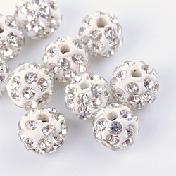 Perles de boule disco en pâte polymère manuelles, avec verre strass, cristal, pp13 (1.9~2mm), 4 rangs de strass, 6mm, Trou: 1mm