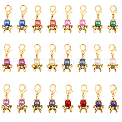 CHGCRAFT 24Pcs 12 Colors Acrylic Imitation Pearl Pendant Decorations, Bowknot Lobster Clasp Charms, Clip-on Charms, for Keychain, Purse, Backpack Ornament, Stitch Marker, Mixed Color, 35.5~36mm, 2pcs/color