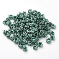 Polyestergewebe beads, Runde, dunkles Cyan, 6x5 mm, Bohrung: 4 mm, ca. 200 Stk. / Beutel