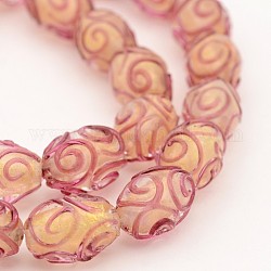 Handmade Gold Sand Lampwork Oval Beads Strands, Old Rose, 15x12mm, Hole: 2mm, about 25pcs/strand, 15.3inch
