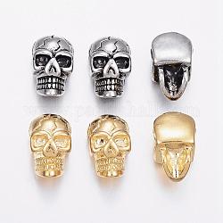 304 Stainless Steel Beads, Skull, Mixed Color, 14x9x8mm, Hole: 2mm