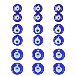 Стеклянные подвески, плоский круг со злыми глазами, синие, 25~34.5x6~8 мм, 18 шт / коробка