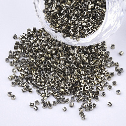 GlasZylinderförmigperlen galvanisieren, Perlen, Rundloch, Metallic-Farben, dunkel Goldrute, 1.5~2x1~2 mm, Bohrung: 0.8 mm, ca. 8000 Stk. / Beutel, ca. 85~95 g / Beutel