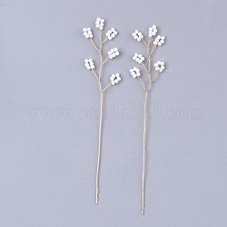 Seed Beads and Brass Wire Wrapped Decoration, Artificial Flower Arrangement Design, For Bonsai Arts Home Display Decoration, Golden, White, 105~109x29~38x13~23mm