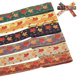 Benecreat 6 yards 6 couleurs automne ruban polyester imprimé double face, motif de feuille d'érable, couleur mixte, 1-1/2~1-5/8 pouce (37~40 mm), 1 yard / couleur