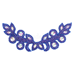 Appliques di strass a motivo floreale, toppe termoadesive per accessori da cheongsam per costume da cintura da sposa, blu scuro, 240x125x4mm, 1pc / scatola