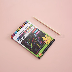 Quaderno a spirale arte pittura arcobaleno graffio, carta da grattare fai da te, con bastoncini di bambù, giallo verde, 14x10.5cm
