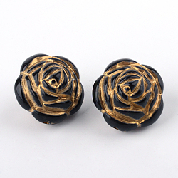 Роза металлизированный акриловые шарики, золотой металл обвитыми, чёрные, 26x22 мм, отверстие : 2 мм, Около 86 шт / 500 г