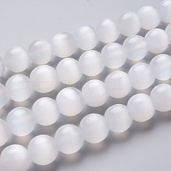 Brins de perles de sélénite naturelles, ronde, 10~10.5mm, Trou: 1mm, Environ 37 pcs/chapelet, 15.35 pouce (39 cm)