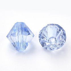 Transparente Acryl Perlen, Doppelkegel, hellstahlblau, 4x4 mm, Bohrung: 1.2 mm, ca. 17000 Stk. / 500 g